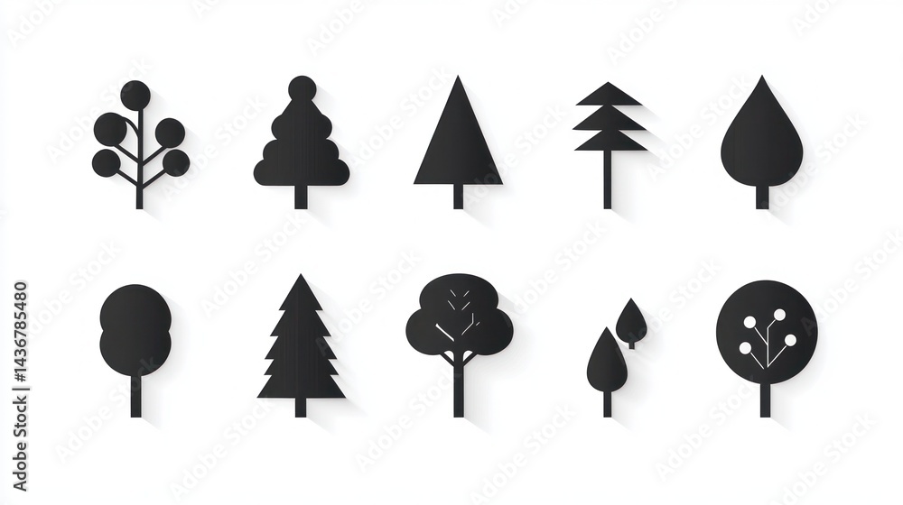 Simple Tree Icons on White Background Simple Tree Icons on White Background