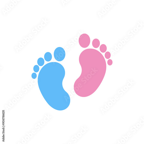 Baby footprint blue and pink. Cute blue and pink footprints represent a celebration of new life and baby joy. Vector illustration 
