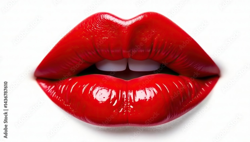 Close-up vibrant red lips isolated on pure white , matte lipstick, fashion Close-up vibrant red lips isolated on pure white , matte lipstick, fashion