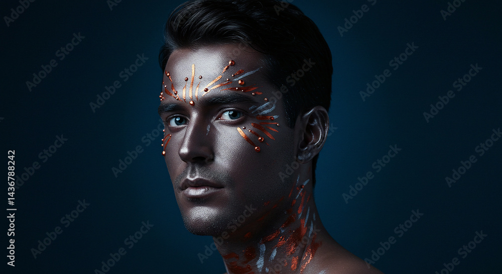 Man with artistic makeup portrait art model face paint beauty creative dark skin artistic expression Man with artistic makeup portrait art model face paint beauty creative dark skin artistic expression