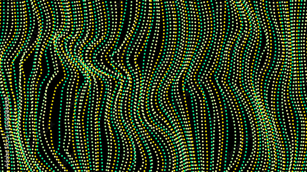 Neon dots abstract background. Green and yellow Dotted wavy backdrop. Vector template for your creative designs.