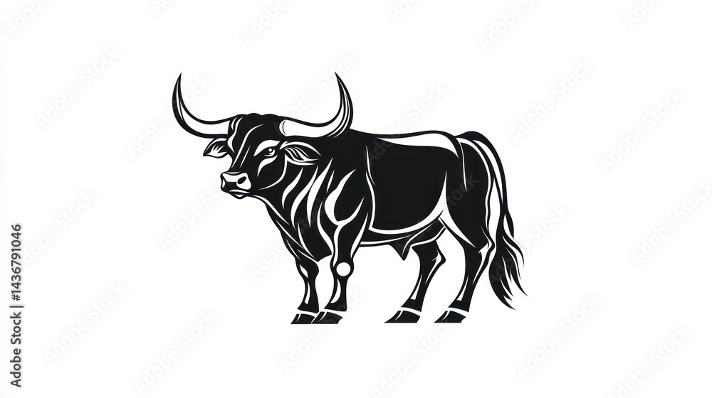 Fototapeta premium Black and white bull graphic (1)