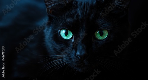 Black Cat with Glowing Eyes (Photo)