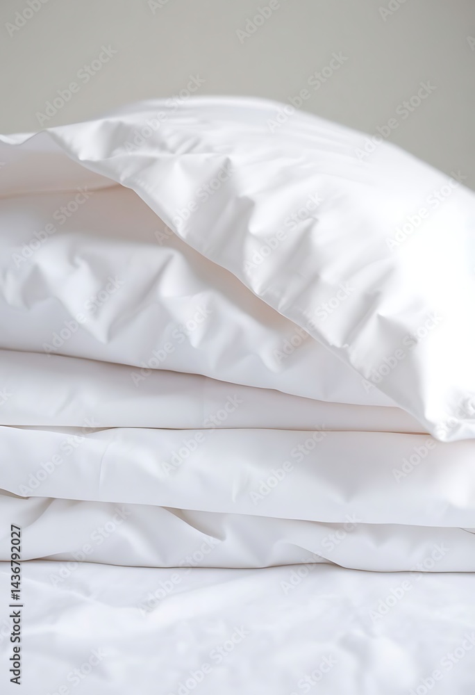 Obraz premium pile of white sheets and pillows on a bed