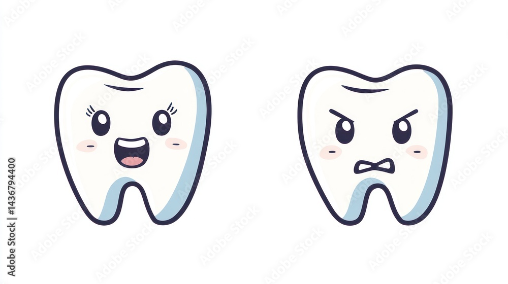 Cute teeth, happy and grumpy Cute teeth, happy and grumpy
