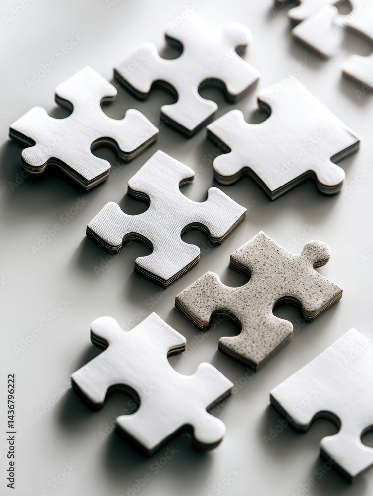 Fototapeta premium Symbolic Puzzle Pieces Illustrating Collaboration and Teamwork on a Simple Surface