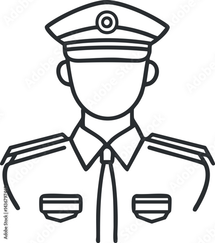 Line art illustration of a pilot wearing uniform and cap representing aviation profession and airline crew
