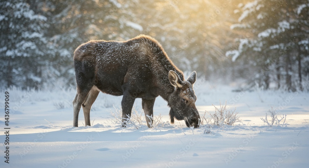 Moose in Winter Forest - Photo Moose in Winter Forest - Photo