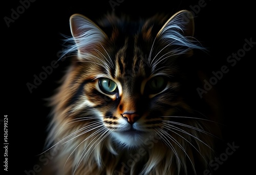 close up of a cat on a black background