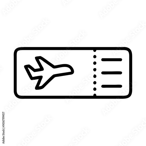Boarding pass icon in outline style for travel, aviation, and journey concept