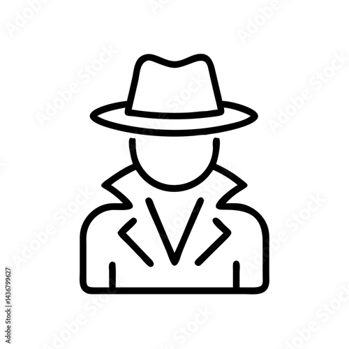 Private detective agency icon with detective figure in outline style for investigation, mystery, and security concept - 2