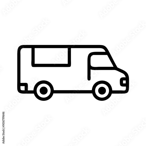 RV van icon in outline style for travel, adventure, and camping concept