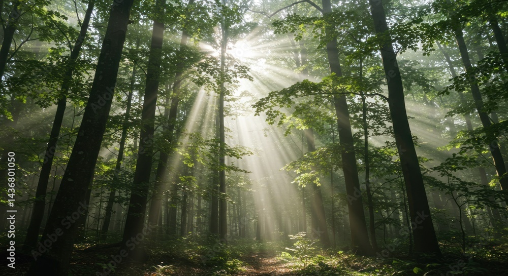 Obraz premium Sunlight Through Forest (Photo)
