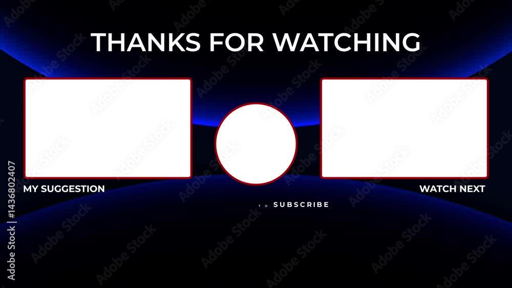 YouTube End Screen (Outro) Elegant Blue theme. Thanks for Watching. Video Template Card for Channel.