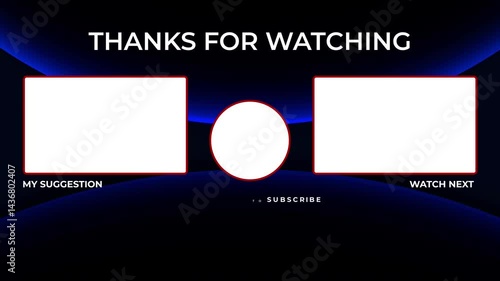 YouTube End Screen (Outro) Elegant Blue theme. Thanks for Watching. Video Template Card for Channel.