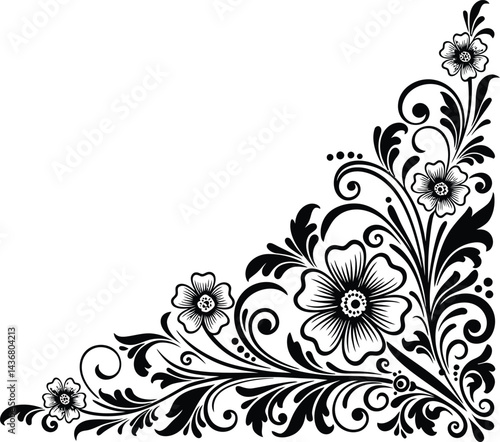 Black and White Floral Corner Vector Design