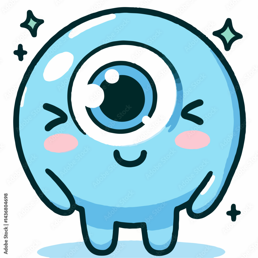 Fototapeta premium one eyed blue cartoon vector illustration