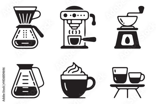 Simple Black and White Coffee Equipment Icons