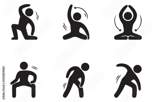 Simple Black and White Stretching Exercises Icons