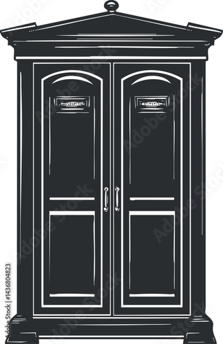Classic vintage wooden wardrobe with double doors and ornate top design for home storage