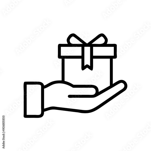 Gift box icon held in hand, celebration and kindness concept