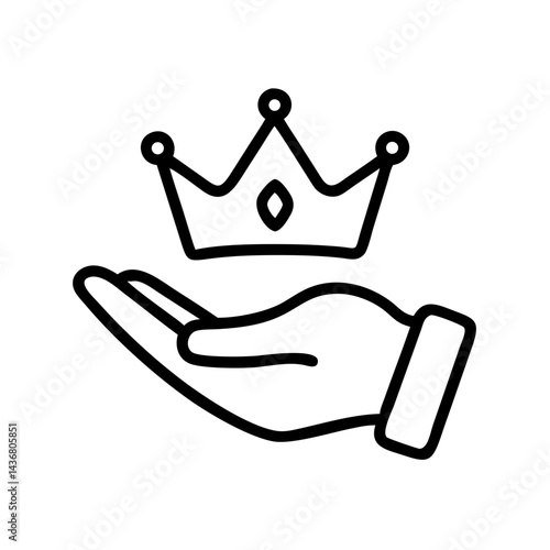 Hand holding crown icon representing royalty, leadership concept