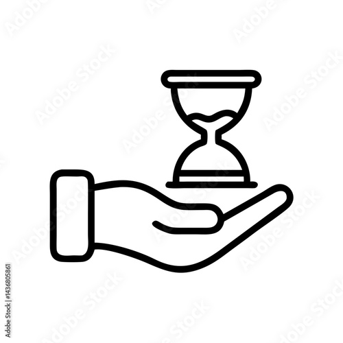 Hand holding hourglass icon, time management concept