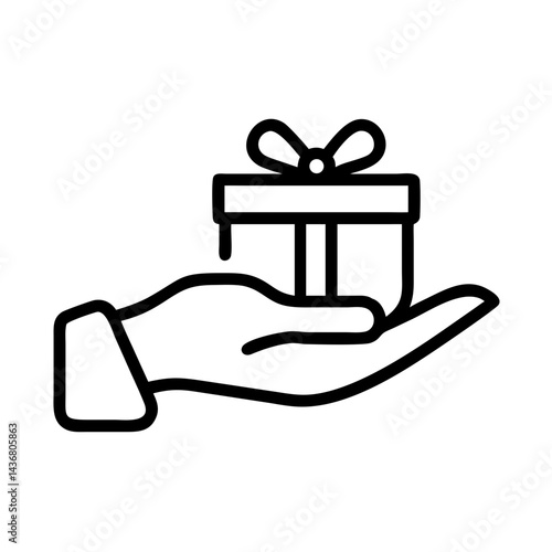 Hand holding gift box icon, celebration concept