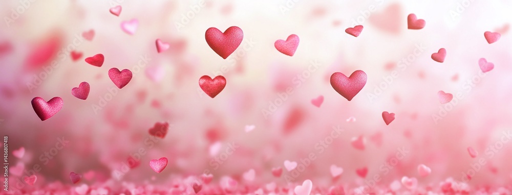 Elegant pink background with scattered hearts of different sizes and ample copyspace perfect for Valentines Day romantic designs and love themed projects Elegant pink background with scattered hearts of different sizes and ample copyspace perfect for Valentines Day romantic designs and love themed projects