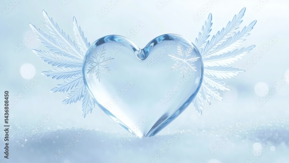 Fototapeta premium Ice Heart with Wings and Snowflakes
