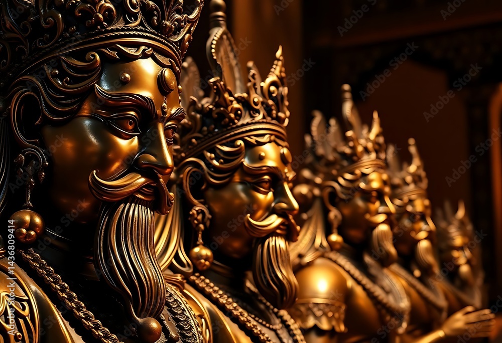 Fototapeta premium row of golden statues of men with beards