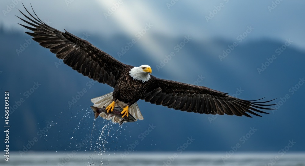 Fototapeta premium Bald Eagle Flying With Catch (Photo)