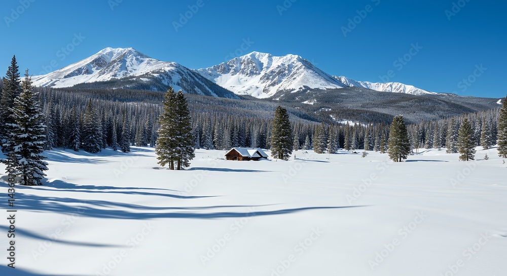 Fototapeta premium Snowy valley between mountains