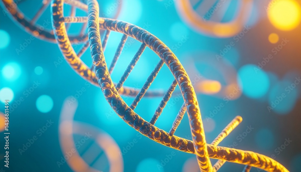 A glowing DNA spiral floats in ethereal light. A glowing DNA spiral floats in ethereal light.