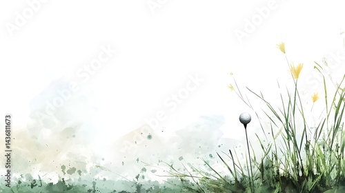 Artistic Painting of Golf Ball on Teeing Ground Surrounded by Grass