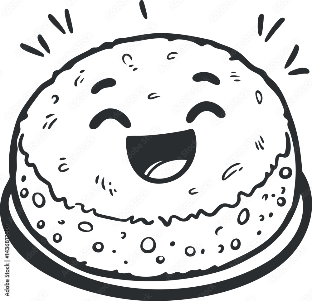 Illustration of a happy smiling bread bun with a cheerful face on a plate Illustration of a happy smiling bread bun with a cheerful face on a plate