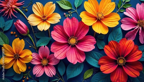 Bold blooms, vibrant tapestry weave, close-up, intense, detail