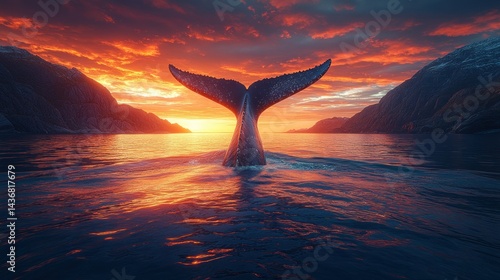 Majestic Whale Tail at Sunset photo
