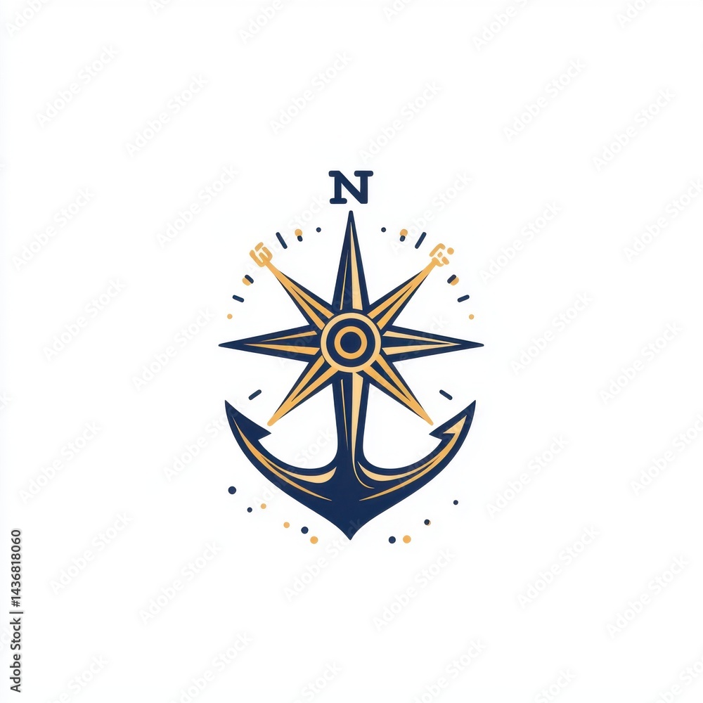 Stylized nautical compass design featuring an anchor and vibrant colors. Stylized nautical compass design featuring an anchor and vibrant colors.