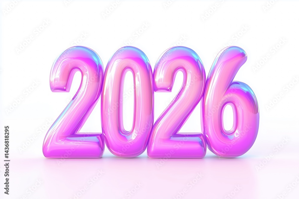 Modern render of the year 2026 displayed in bright pink with a glossy finish against a white background Modern render of the year 2026 displayed in bright pink with a glossy finish against a white background