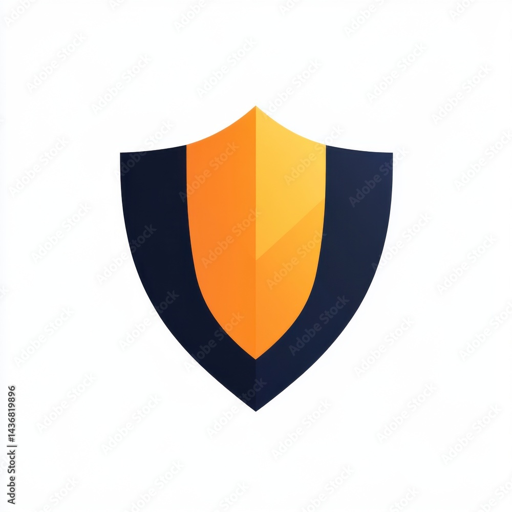 Fototapeta premium Stylized shield emblem with an orange and dark blue color scheme, symbolizing protection and security.