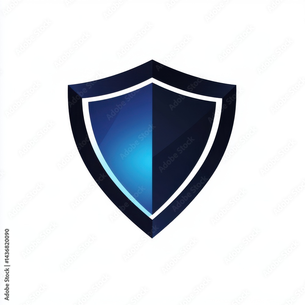 Stylized blue shield logo with a sleek design, representing protection and security. Stylized blue shield logo with a sleek design, representing protection and security.