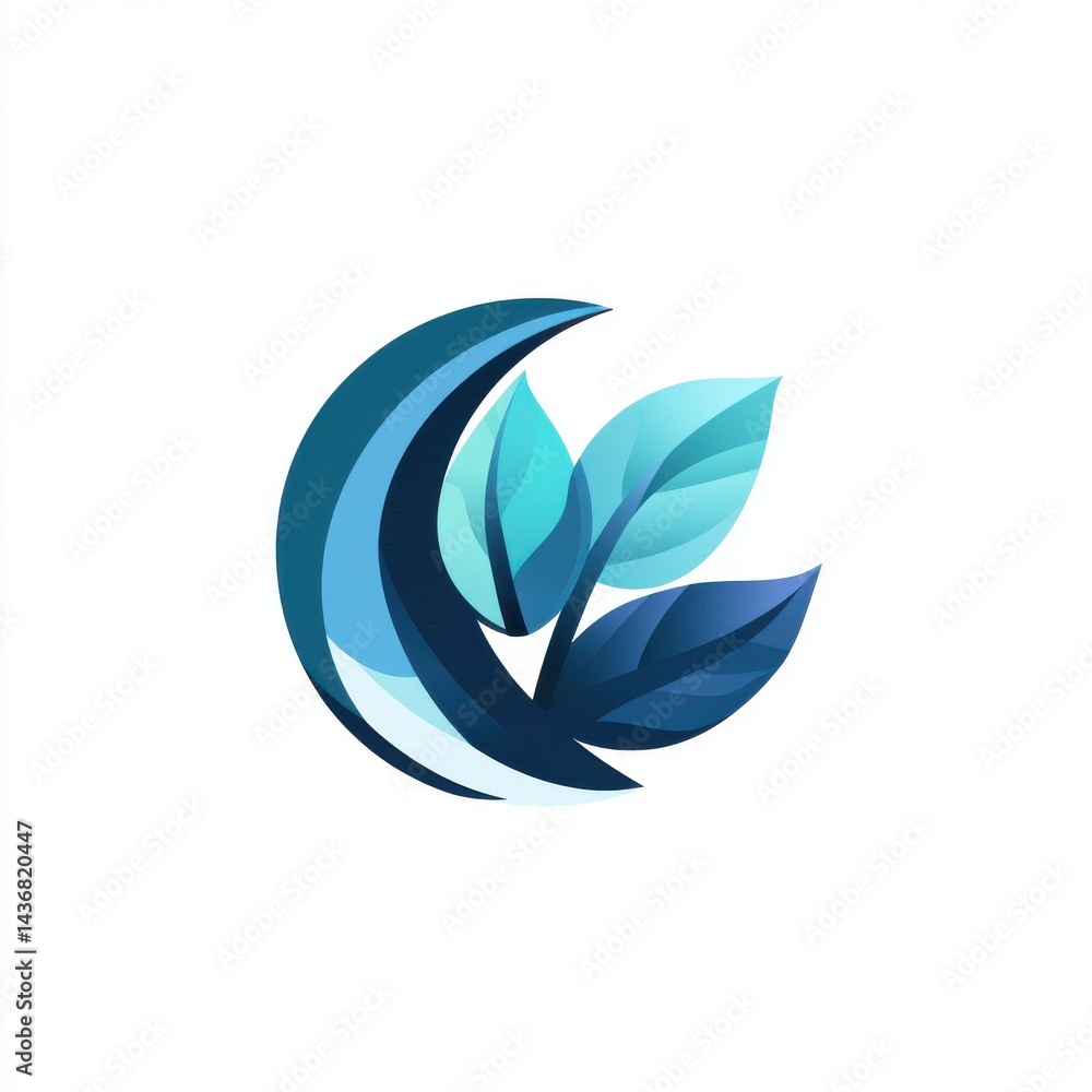 Fototapeta premium Stylized blue and green leaf design, representing nature and sustainability.
