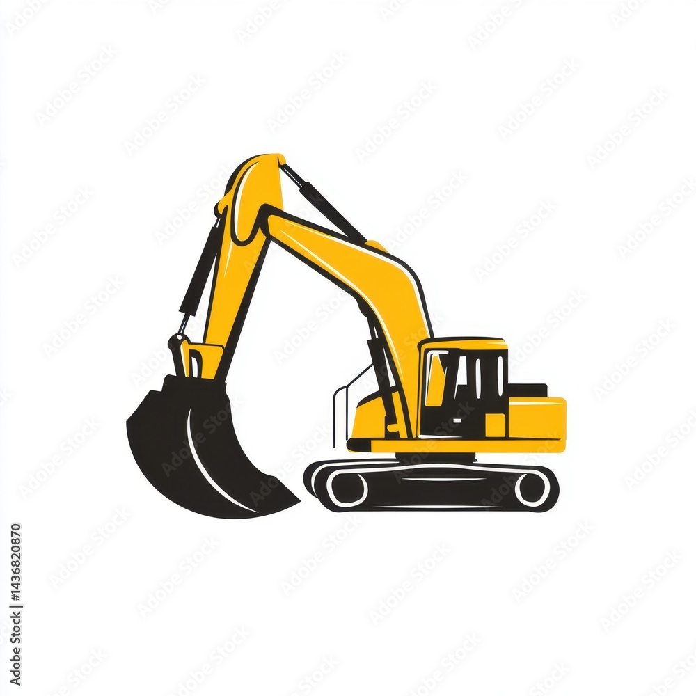 A detailed illustration of a yellow excavator with a black bucket, perfect for construction-related themes. A detailed illustration of a yellow excavator with a black bucket, perfect for construction-related themes.