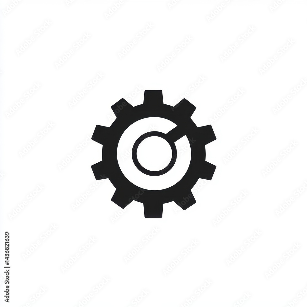 A sleek black gear icon on a white background, symbolizing technology and engineering. A sleek black gear icon on a white background, symbolizing technology and engineering.