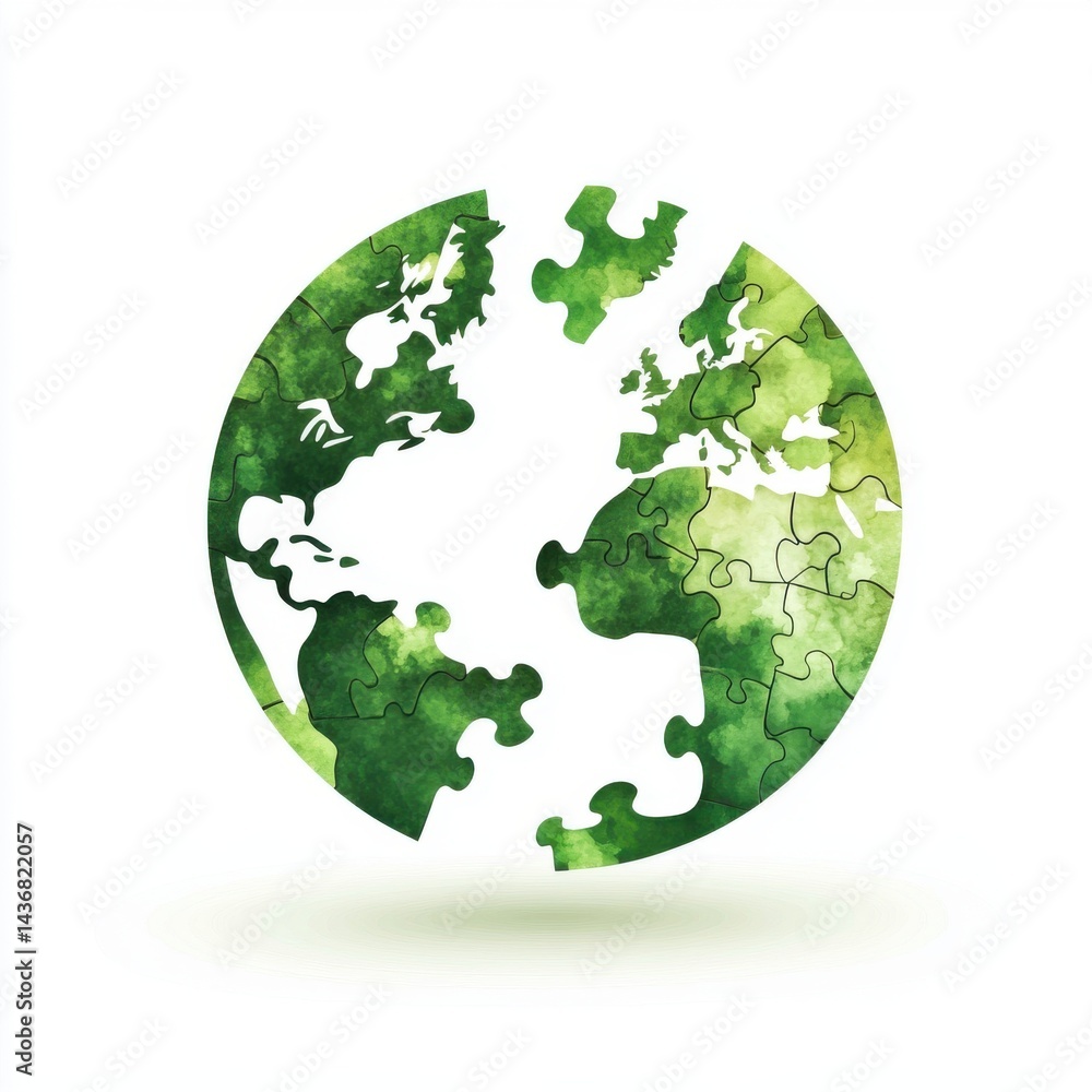 A vibrant green puzzle piece globe symbolizing unity and environmental awareness. A vibrant green puzzle piece globe symbolizing unity and environmental awareness.