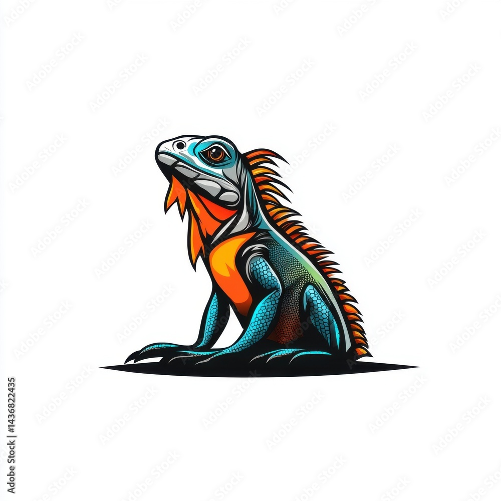 Fototapeta premium A vibrant, stylized illustration of an iguana with striking colors and intricate details.