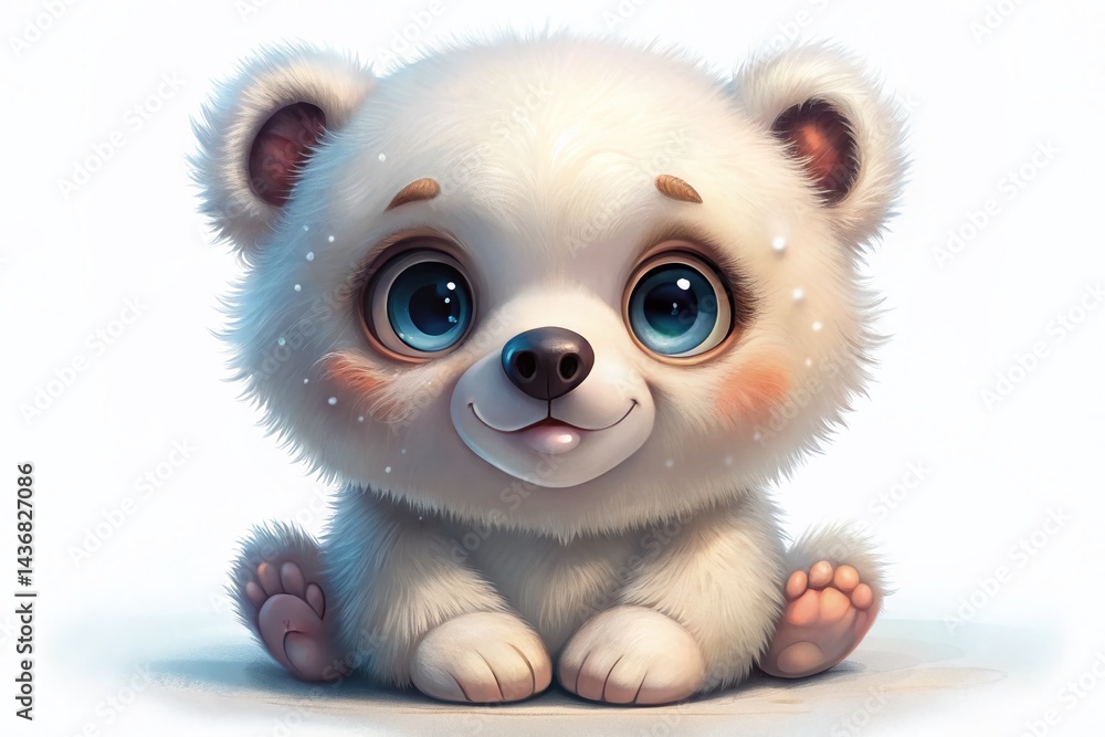 Obraz premium Adorable Cartoon Polar Bear Cub, White Background Stock Photo