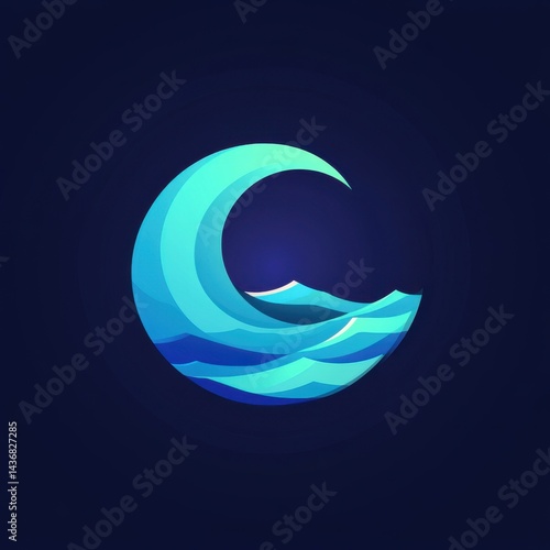 Wallpaper Mural Stylized blue wave illustration in shades of turquoise and blue, creating a serene ocean vibe. Torontodigital.ca