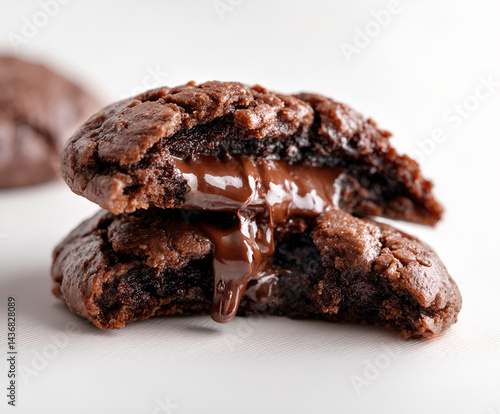 Messy stuffed brownie cookie oozing chocolate